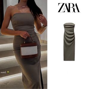 Zara Khaki Draped Midi Dress
